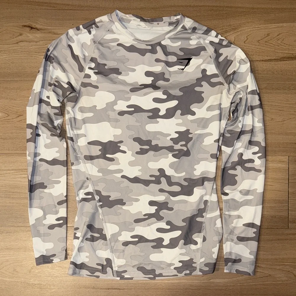Gymshark White Camo Compression Shirt - Picture 1 of 3